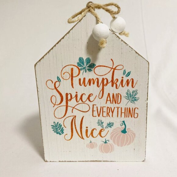 Fall Decor Wooden Sign Pumpkin Spice & Everything Nice Glitter Tabletop Decor - Picture 1 of 7